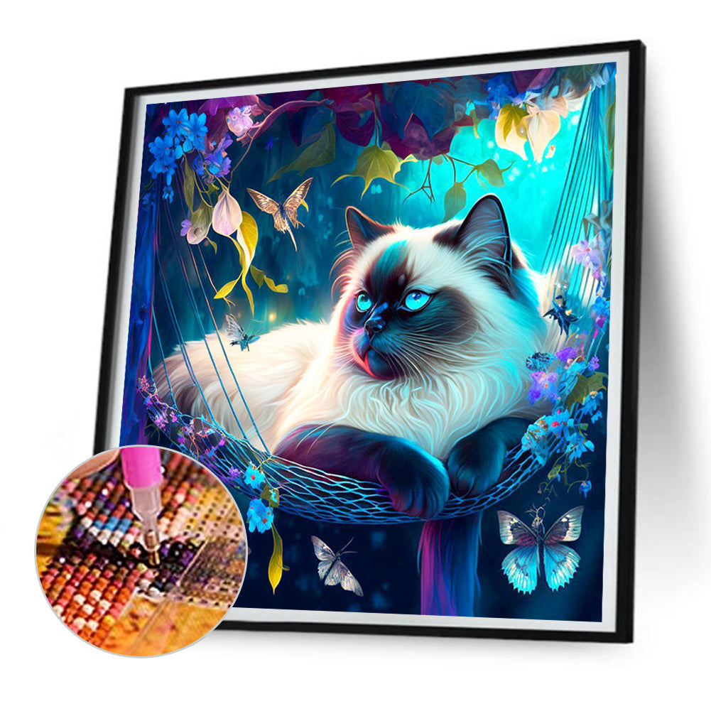 Hammock Cat - Full Round Drill Diamond Painting 30*30CM