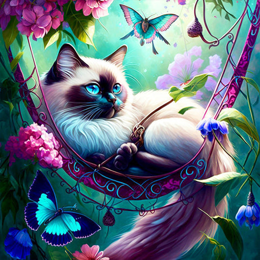 Hammock Cat - Full Round Drill Diamond Painting 30*30CM