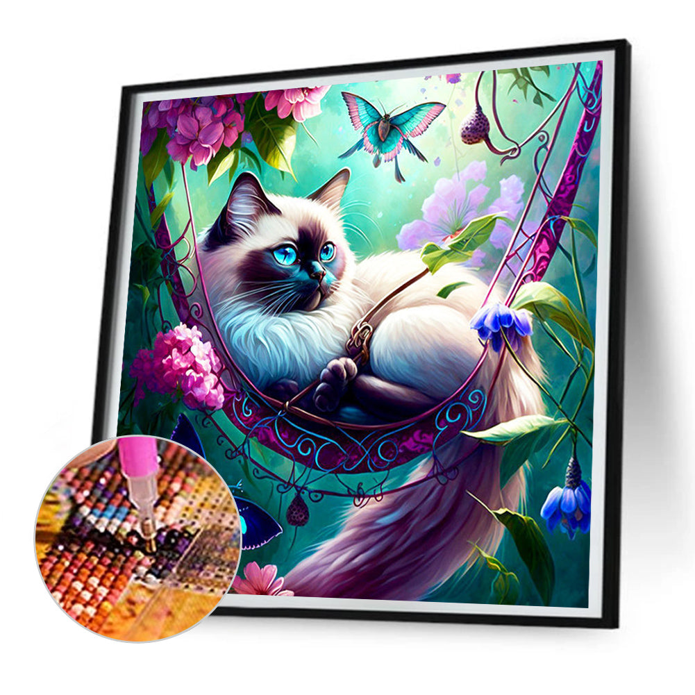 Hammock Cat - Full Round Drill Diamond Painting 30*30CM