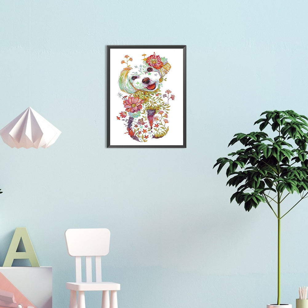 Blossom Puppy - Full Round Drill Diamond Painting 30*40CM