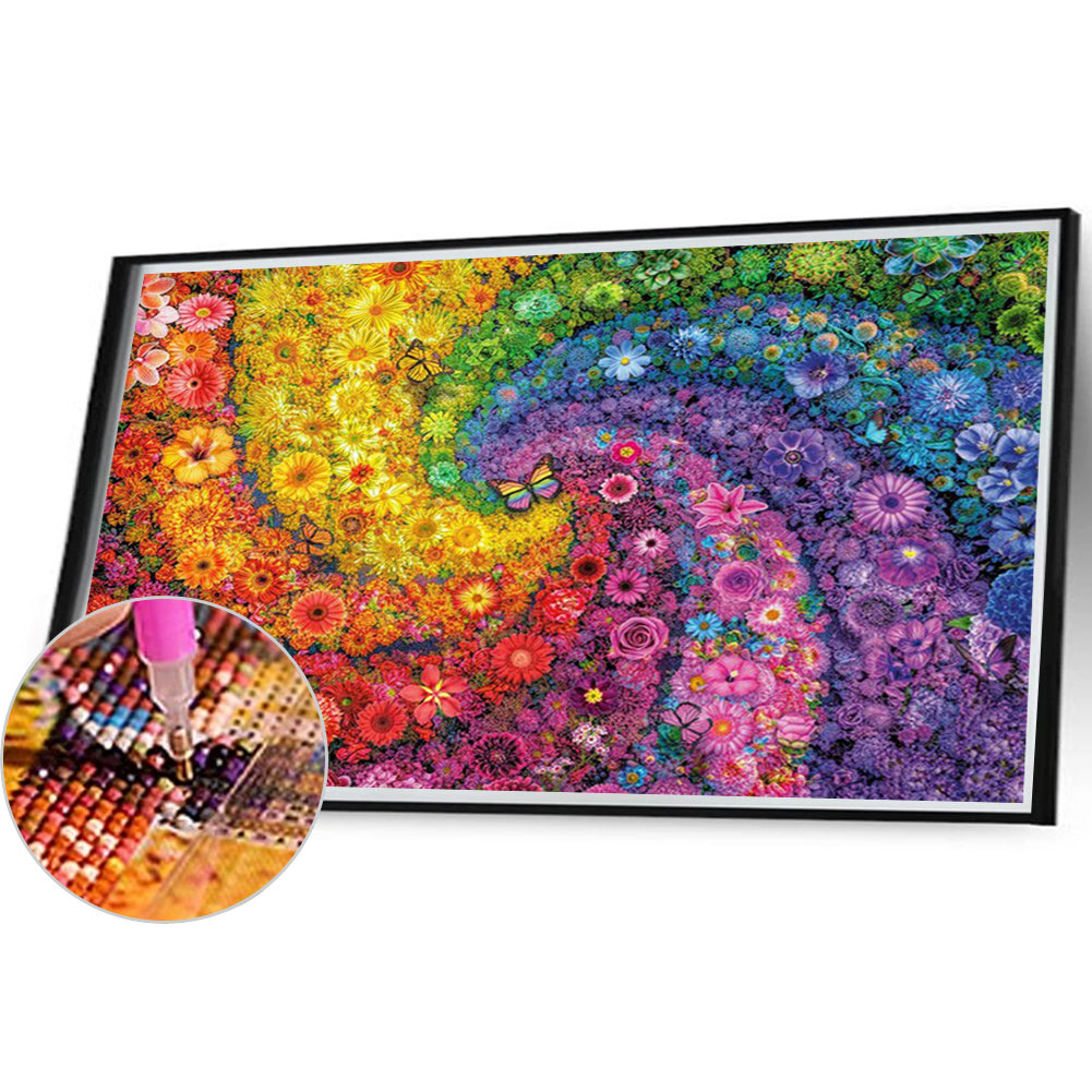 Rainbow Flower Butterfly Swirl - Full Round Drill Diamond Painting 70*50CM