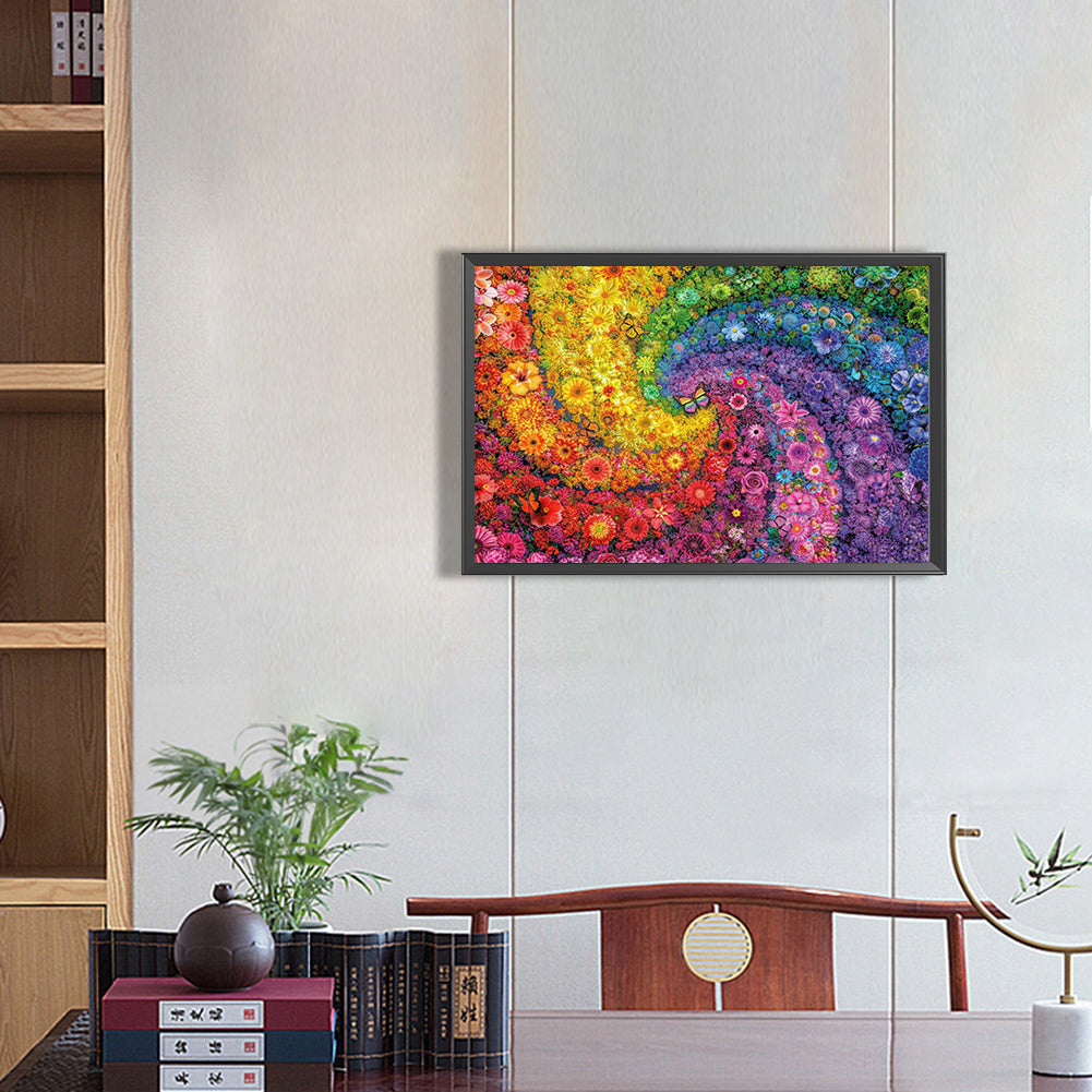 Rainbow Flower Butterfly Swirl - Full Round Drill Diamond Painting 70*50CM