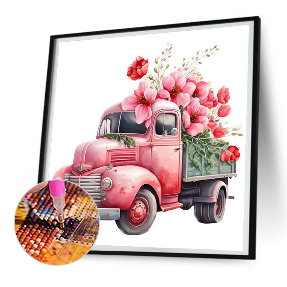 Pink Vintage Car - Full Round Drill Diamond Painting 30*30CM