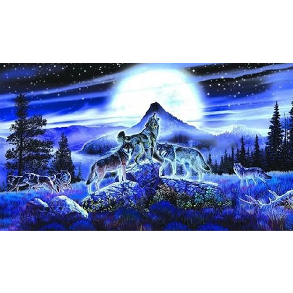 Midnight Howling Wolf - Full Square Drill Diamond Painting 70*40CM