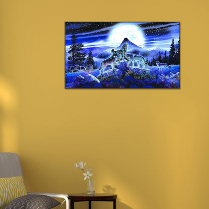 Midnight Howling Wolf - Full Square Drill Diamond Painting 70*40CM