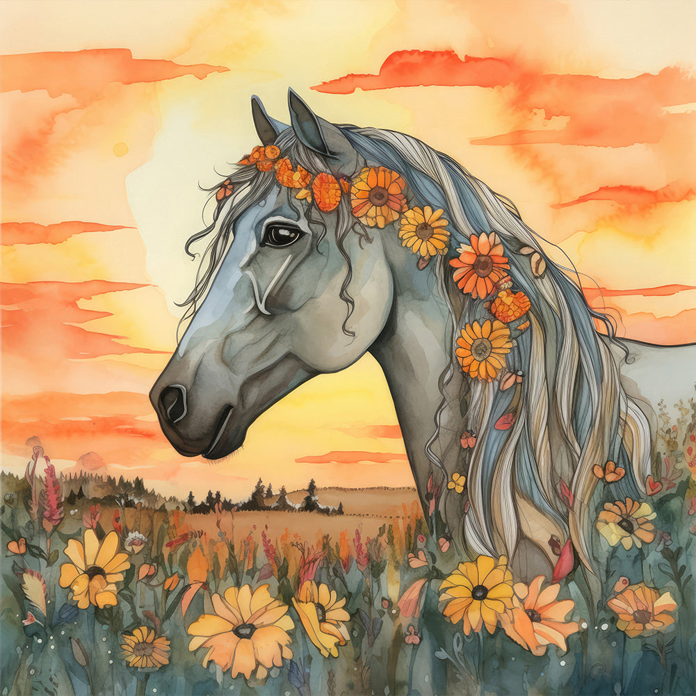 Field Horse - Full Round Drill Diamond Painting 30*30CM