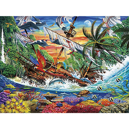 Underwater World With Sailboat - Full Round Drill Diamond Painting 40*30CM