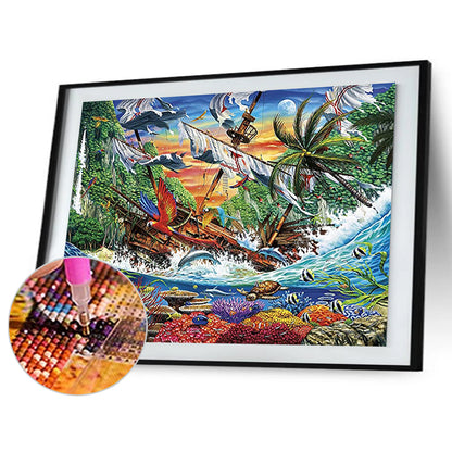 Underwater World With Sailboat - Full Round Drill Diamond Painting 40*30CM