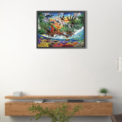 Underwater World With Sailboat - Full Round Drill Diamond Painting 40*30CM