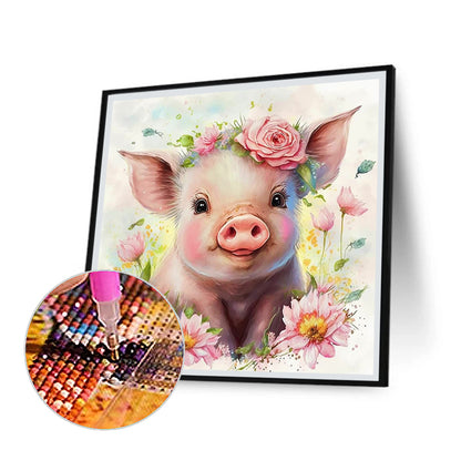 Flower And Pig - Full Round Drill Diamond Painting 30*30CM