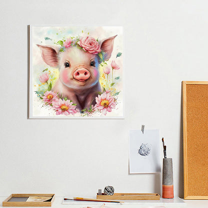 Flower And Pig - Full Round Drill Diamond Painting 30*30CM