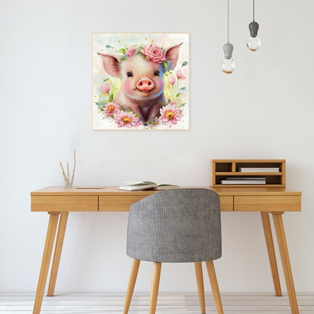 Flower And Pig - Full Round Drill Diamond Painting 30*30CM