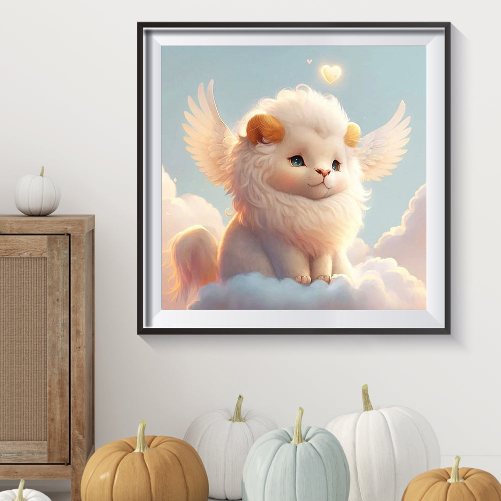 White Lion With Angel Wings - Full Round Drill Diamond Painting 30*30CM