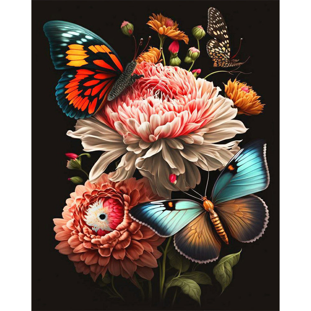 Butterfly And Flower - Full Round Drill Diamond Painting 30*40CM