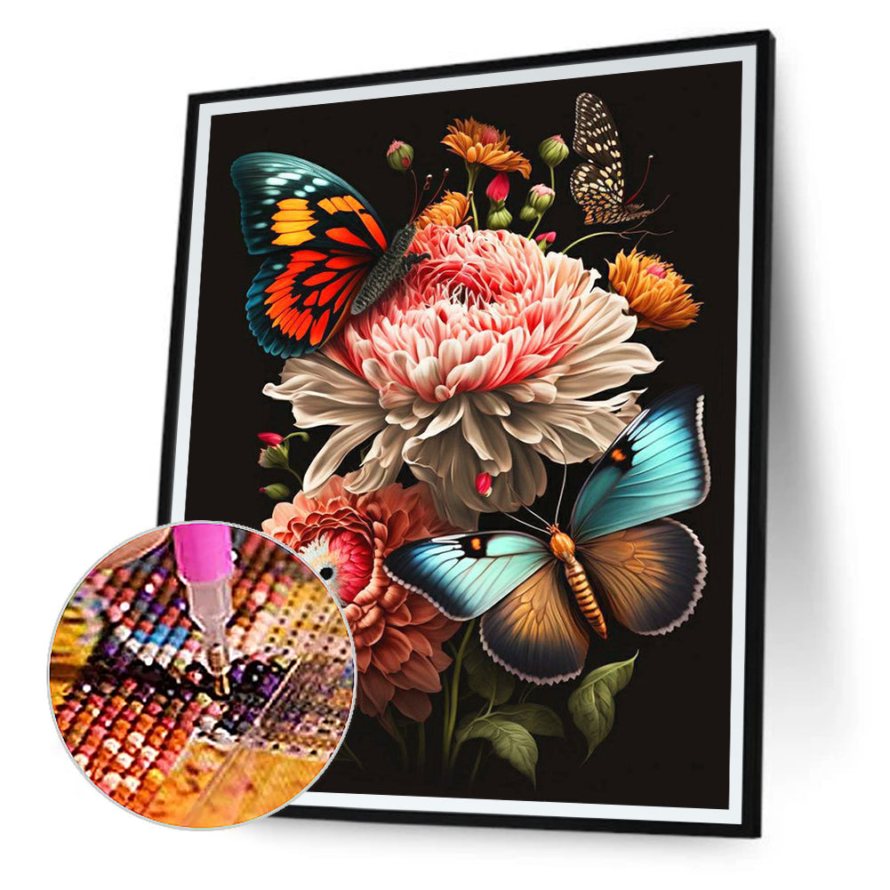 Butterfly And Flower - Full Round Drill Diamond Painting 30*40CM