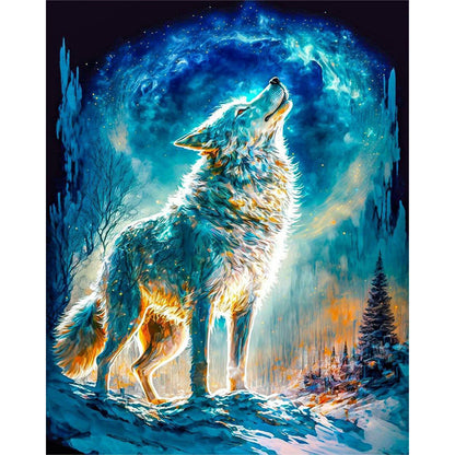 Howling Wolf On Snowy Night - Full Round Drill Diamond Painting 30*40CM