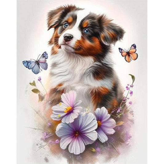 Dog In Flowers - Full Round Drill Diamond Painting 30*40CM