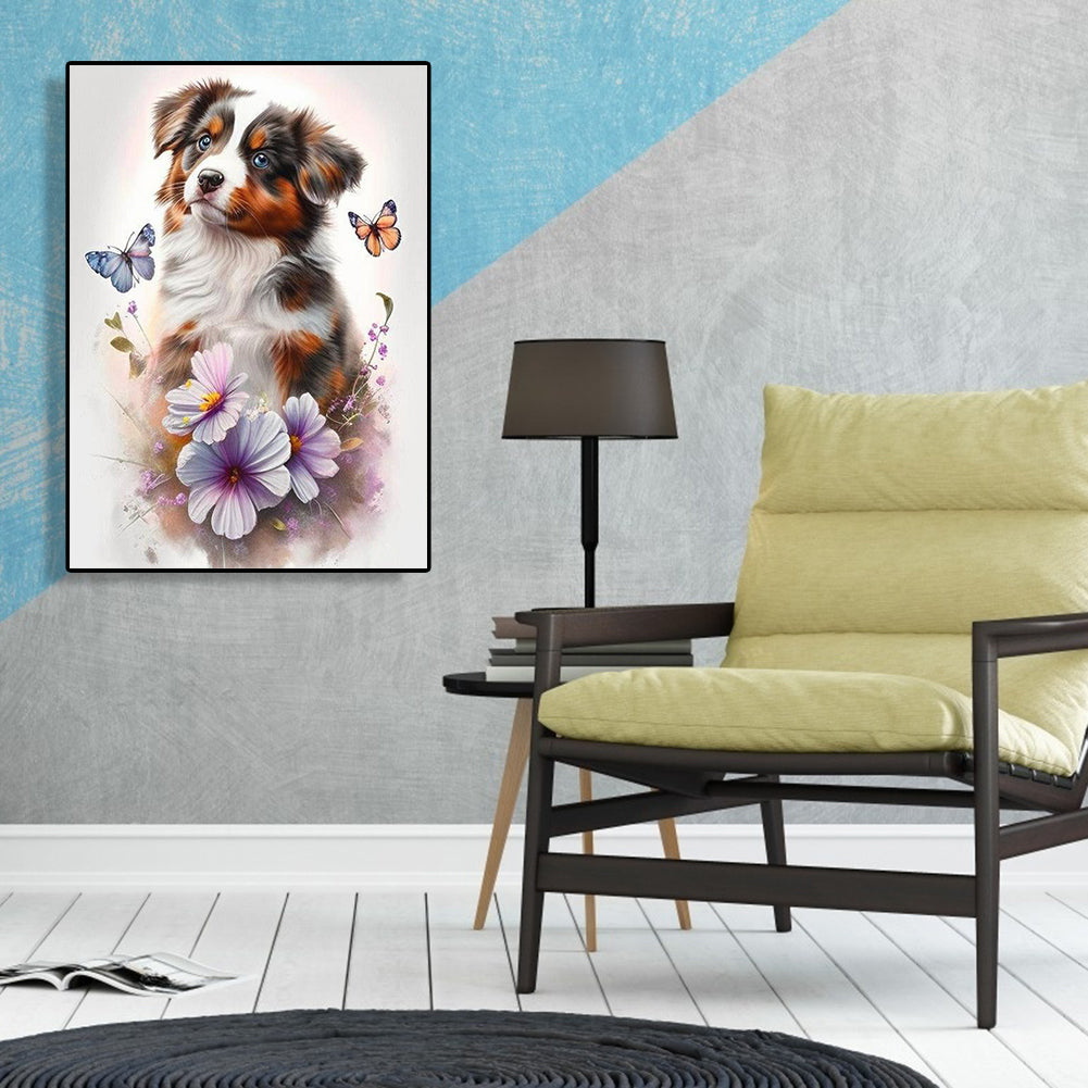 Dog In Flowers - Full Round Drill Diamond Painting 30*40CM