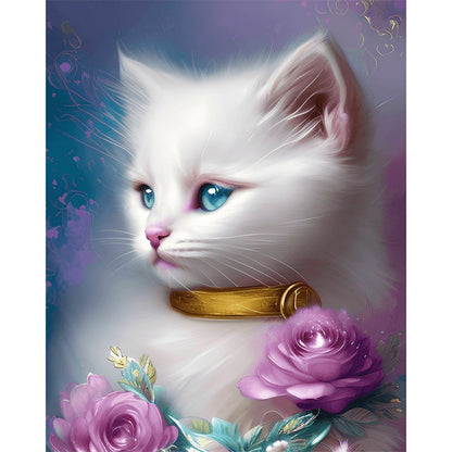 Gentle White Cat - Full Round Drill Diamond Painting 30*40CM