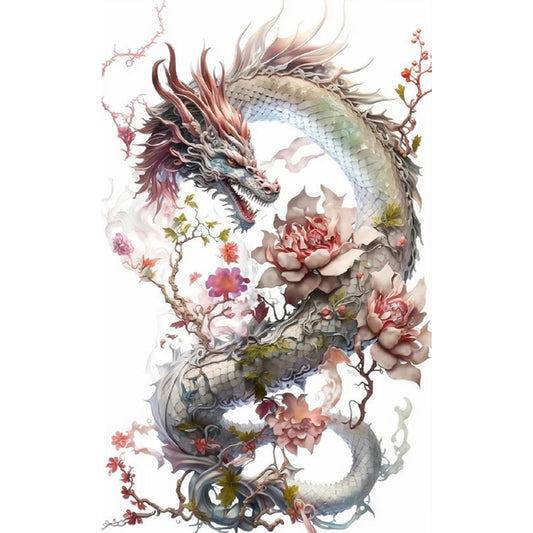 Dragon And Flower - Full Square Drill Diamond Painting 30*50CM