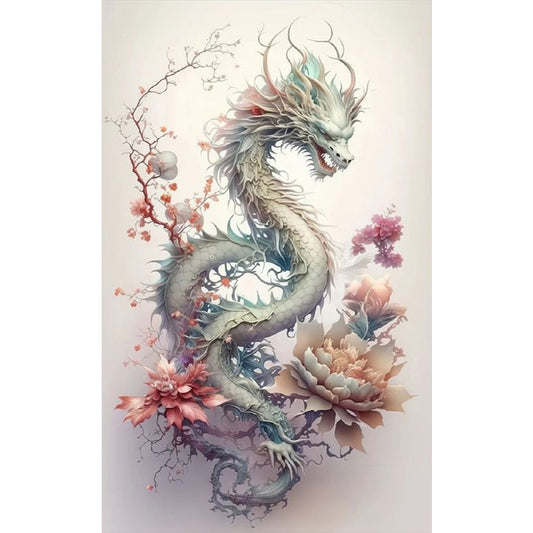 Dragon And Flower - Full Square Drill Diamond Painting 30*50CM