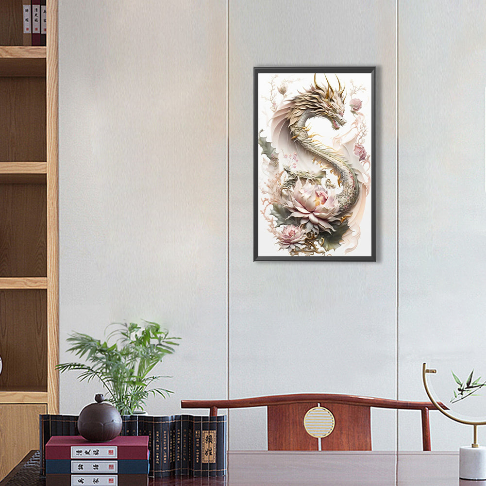 Dragon And Flower - Full Square Drill Diamond Painting 30*50CM