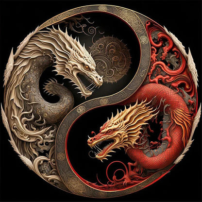 Double Dragon Yin Yang - Full Square Drill Diamond Painting 40*40CM