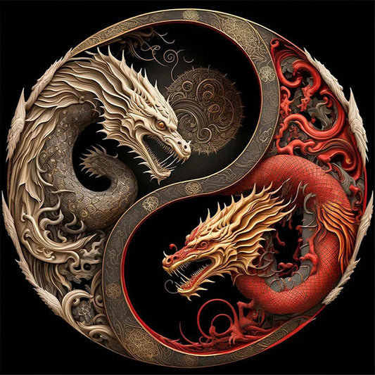 Double Dragon Yin Yang - Full Square Drill Diamond Painting 40*40CM