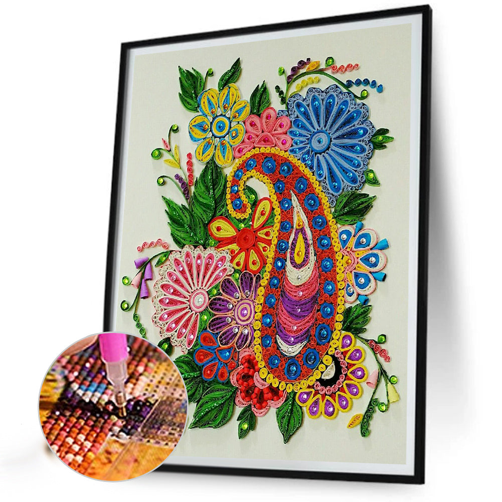 Paper Cut Flowers - Full Round Drill Diamond Painting 30*40CM