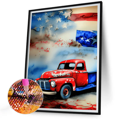 Independence Day Retro Vintage Car - Full Round Drill Diamond Painting 30*40CM