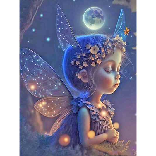 Butterfly Little Girl Wishing At Night - Full Round Drill Diamond Painting 30*40CM