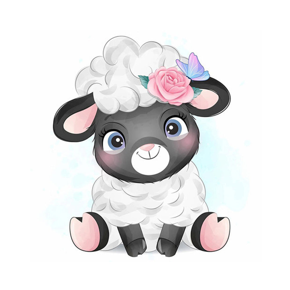 Lamb With Flowers - Full Square Drill Diamond Painting 30*30CM