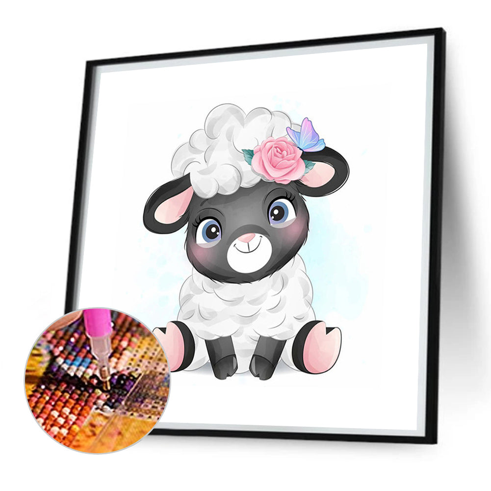 Lamb With Flowers - Full Square Drill Diamond Painting 30*30CM