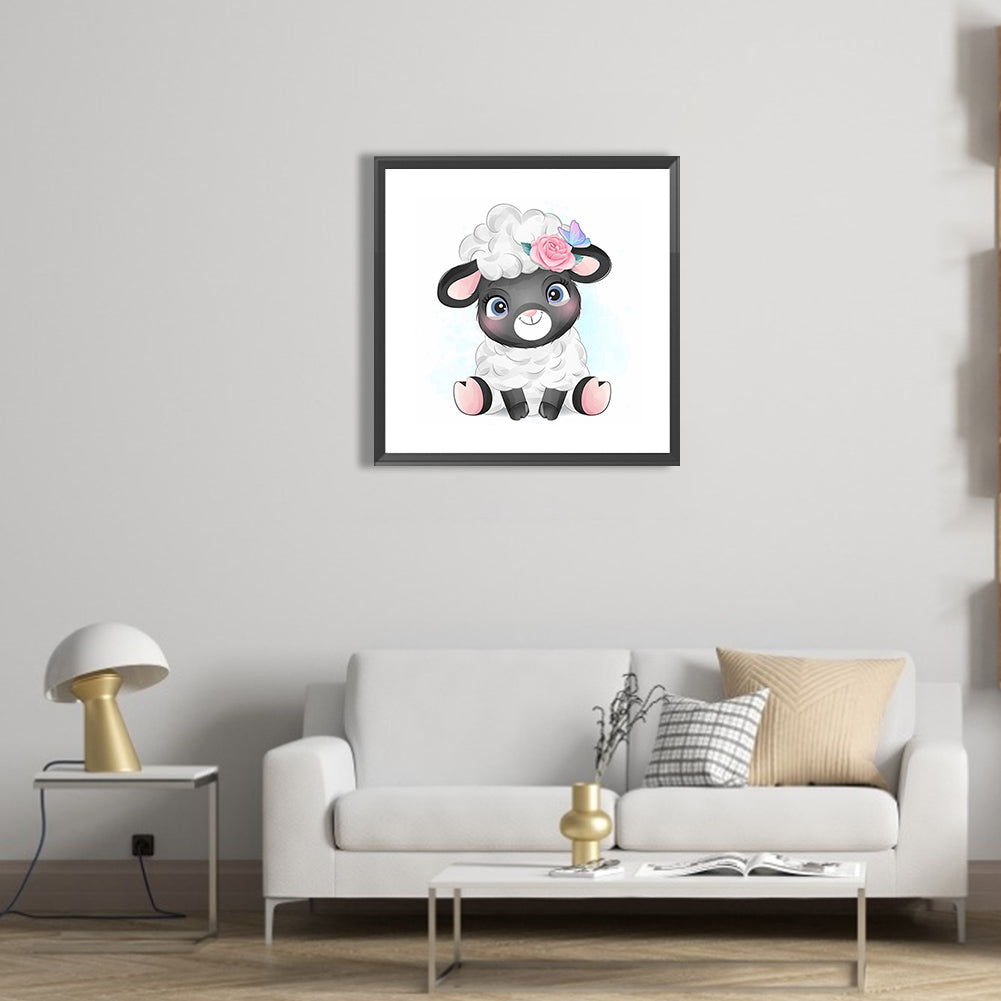 Lamb With Flowers - Full Square Drill Diamond Painting 30*30CM