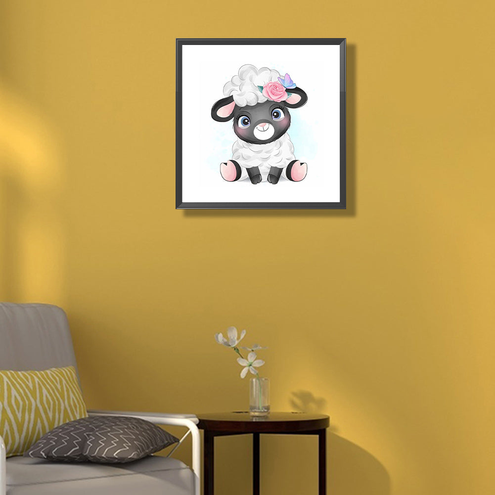 Lamb With Flowers - Full Square Drill Diamond Painting 30*30CM