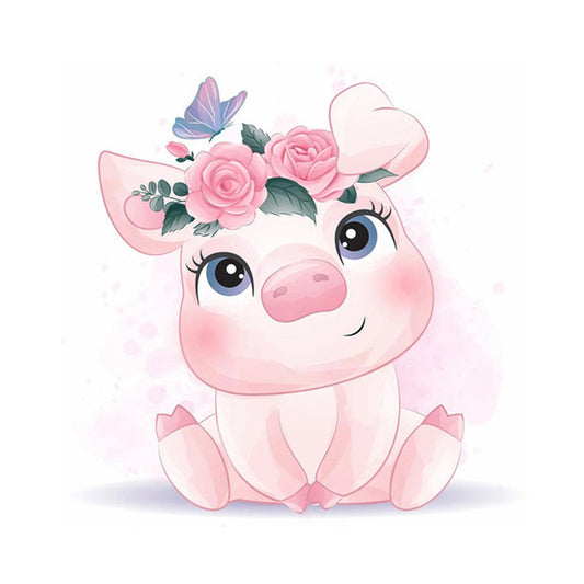 Piggy With Flowers - Full Square Drill Diamond Painting 30*30CM
