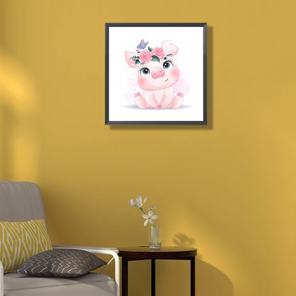 Piggy With Flowers - Full Square Drill Diamond Painting 30*30CM