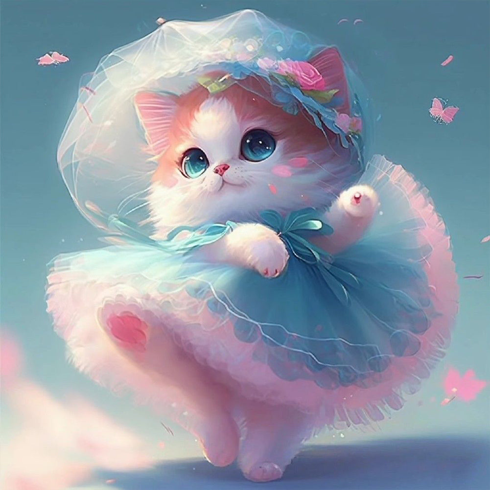 Dancing Cat - Full Round Drill Diamond Painting 30*30CM