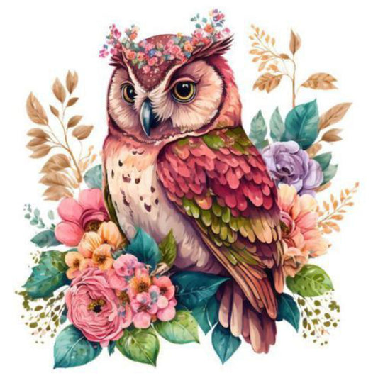 Flower With Red Owl - Full Round Drill Diamond Painting 30*30CM