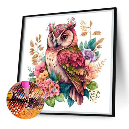 Flower With Red Owl - Full Round Drill Diamond Painting 30*30CM