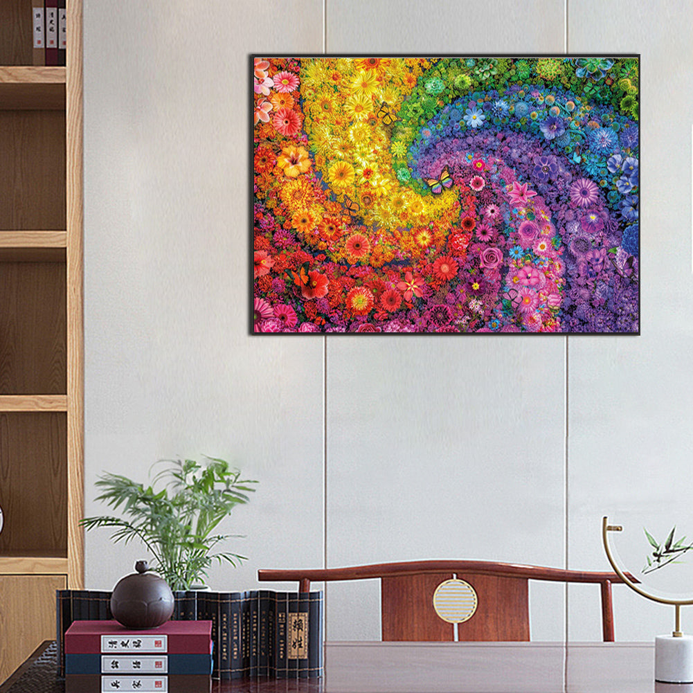 Rainbow Swirl Flowers - Full Square Drill Diamond Painting 70*50CM