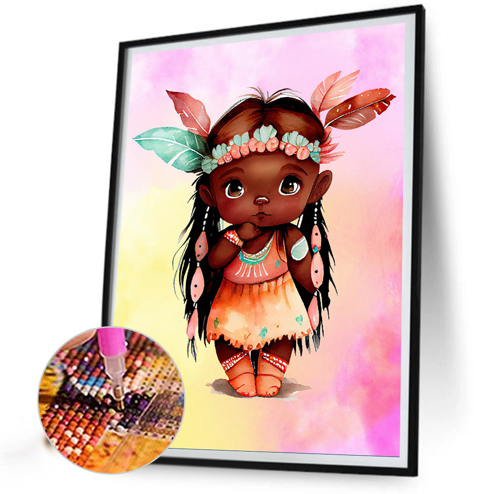 Native American Girl - Full Round Drill Diamond Painting 30*40CM