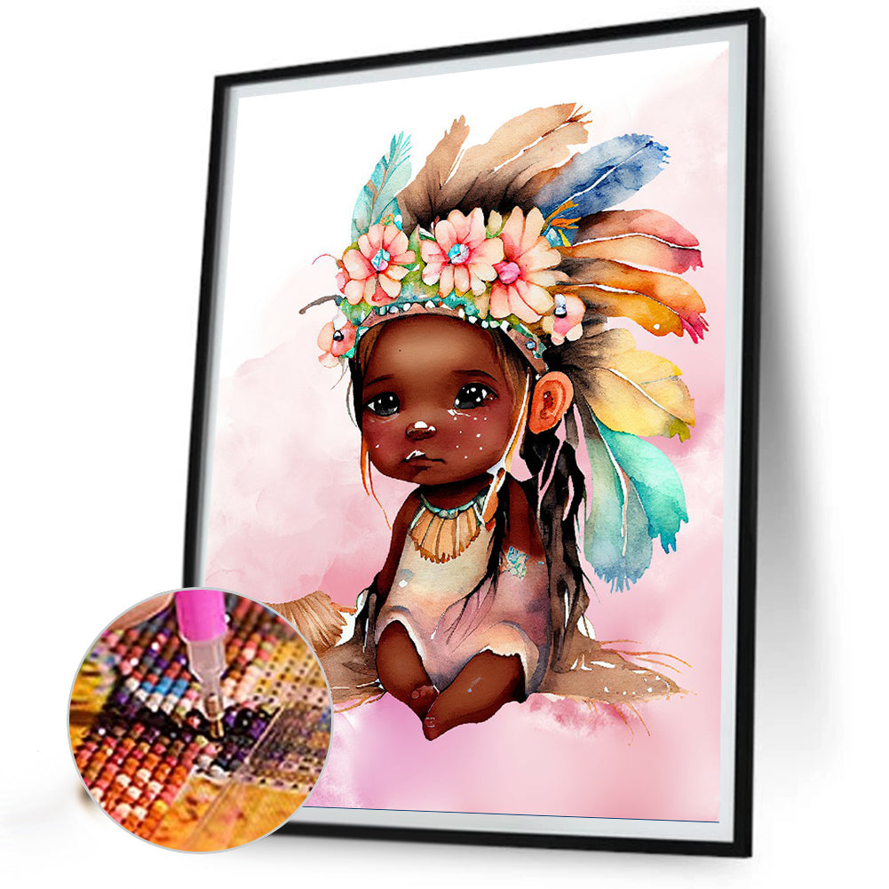 Native American Girl - Full Round Drill Diamond Painting 30*40CM