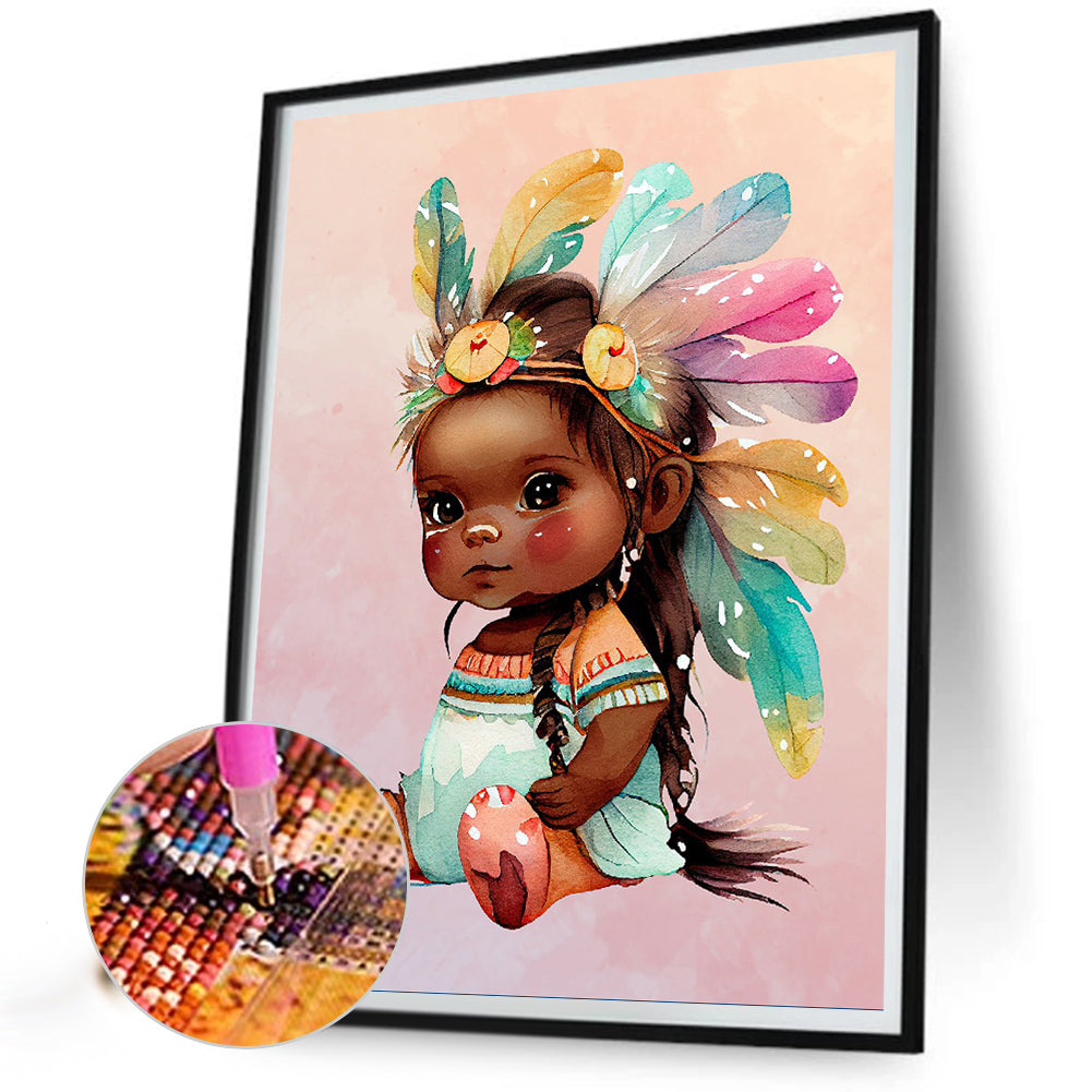 Native American Girl - Full Round Drill Diamond Painting 30*40CM