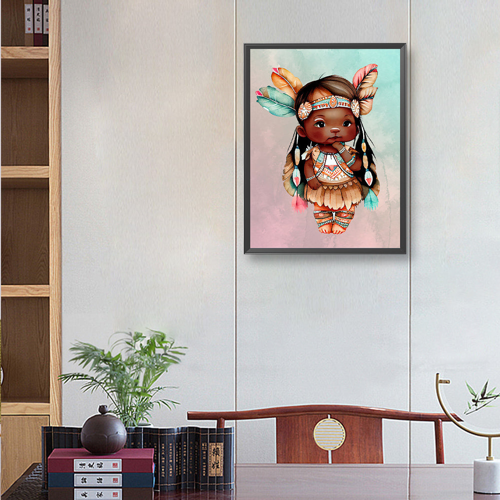 Native American Girl - Full Round Drill Diamond Painting 30*40CM