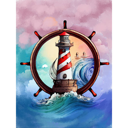 Wheel Lighthouse - Full Round Drill Diamond Painting 30*40CM