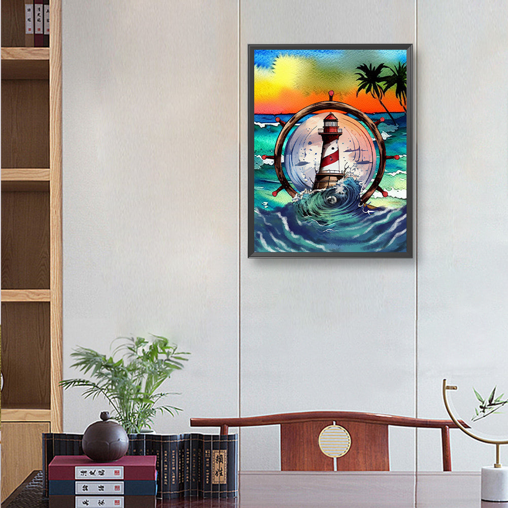 Wheel Lighthouse - Full Round Drill Diamond Painting 30*40CM