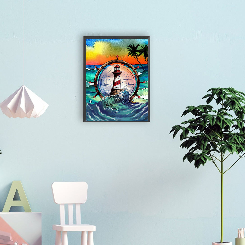 Wheel Lighthouse - Full Round Drill Diamond Painting 30*40CM