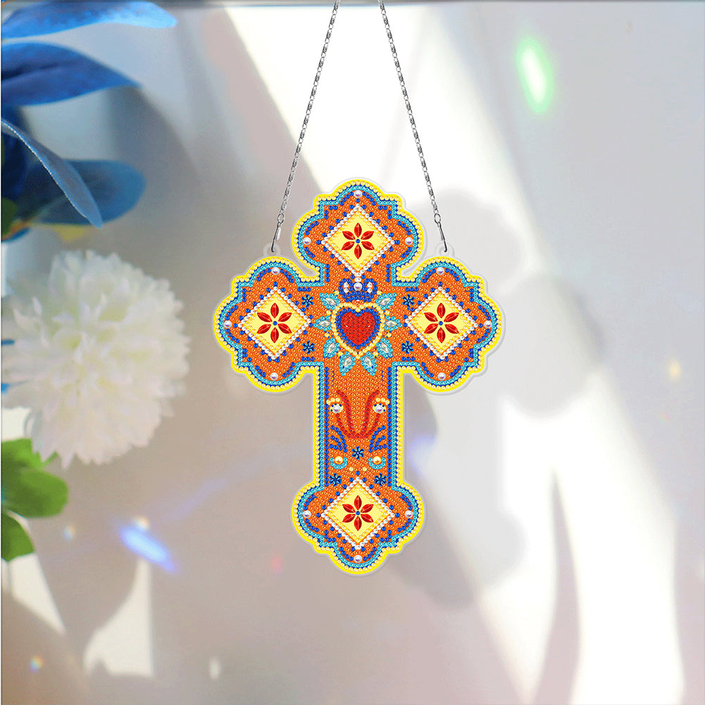 DIY Diamond Mosaic Pendant Artwork 5D With Light Strip Cross Handmade Girls Gift