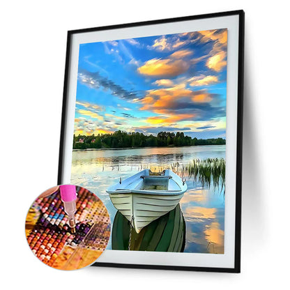 Lake Boat - Full Round Drill Diamond Painting 40*50CM